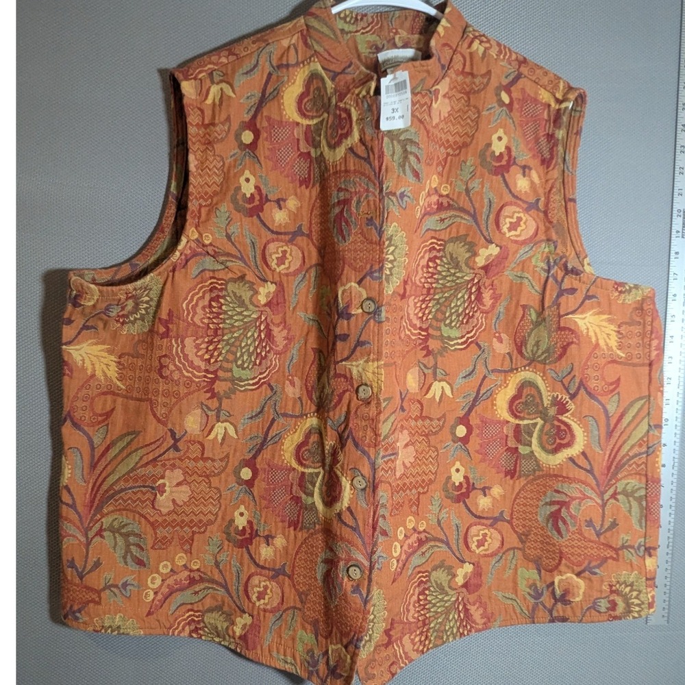 NWT Coldwater Creek Geometric Floral Paisley Tapestry Vest Orange Woven 3X